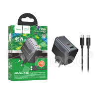 Сетевое зарядное устройство USB/Type-C Hoco CS74A (45W, QC3.0, PD, 2 порта, кабель Type-C-Type-C) Черный
