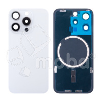 Задняя крышка для iPhone 15 Pro (A3102) в сборе со стеклом камеры Белый (стекло, монолит, MagSafe, логотип) - Премиум