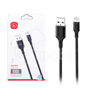 Кабель USB - Lightning XO NB143 (2.4A, оплетка ткань) Черный