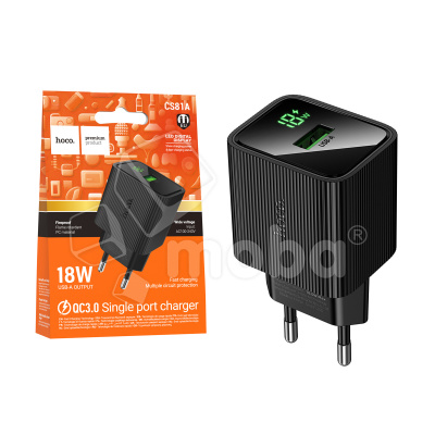 Сетевое зарядное устройство USB Hoco CS81A (18W, QС3.0, с дисплеем) Черный