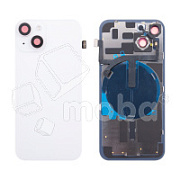 Задняя крышка для iPhone 14 (A2883) в сборе со стеклом камеры Белый (стекло, монолит, MagSafe с оригинальным шлейфом, логотип) - Премиум