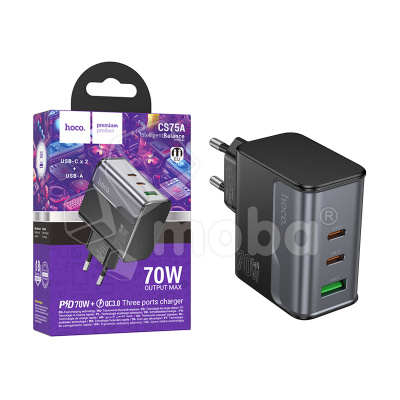 Сетевое зарядное устройство USB/Type-C Hoco CS75A (70W, QC3.0, PD, 3 порта) Черный
