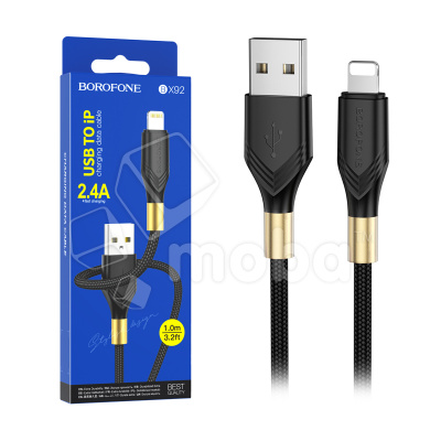 Кабель USB - Lightning Borofone BX92 (2.4A, оплетка ткань) Черный