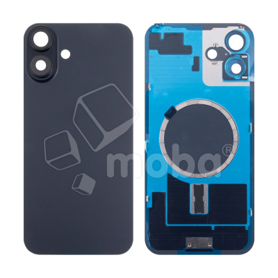 Задняя крышка для iPhone 16 Plus (A3290) в сборе со стеклом камеры Черный (стекло, монолит, MagSafe, логотип) - Премиум